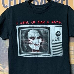 Saw Game Over Horror Movie Jigsaw Front & Back Graphic Print Black T-Shirt